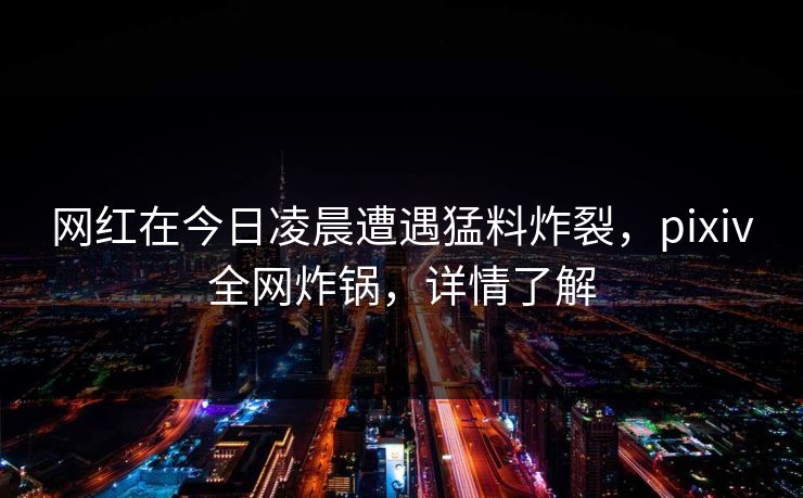 网红在今日凌晨遭遇猛料炸裂，pixiv全网炸锅，详情了解